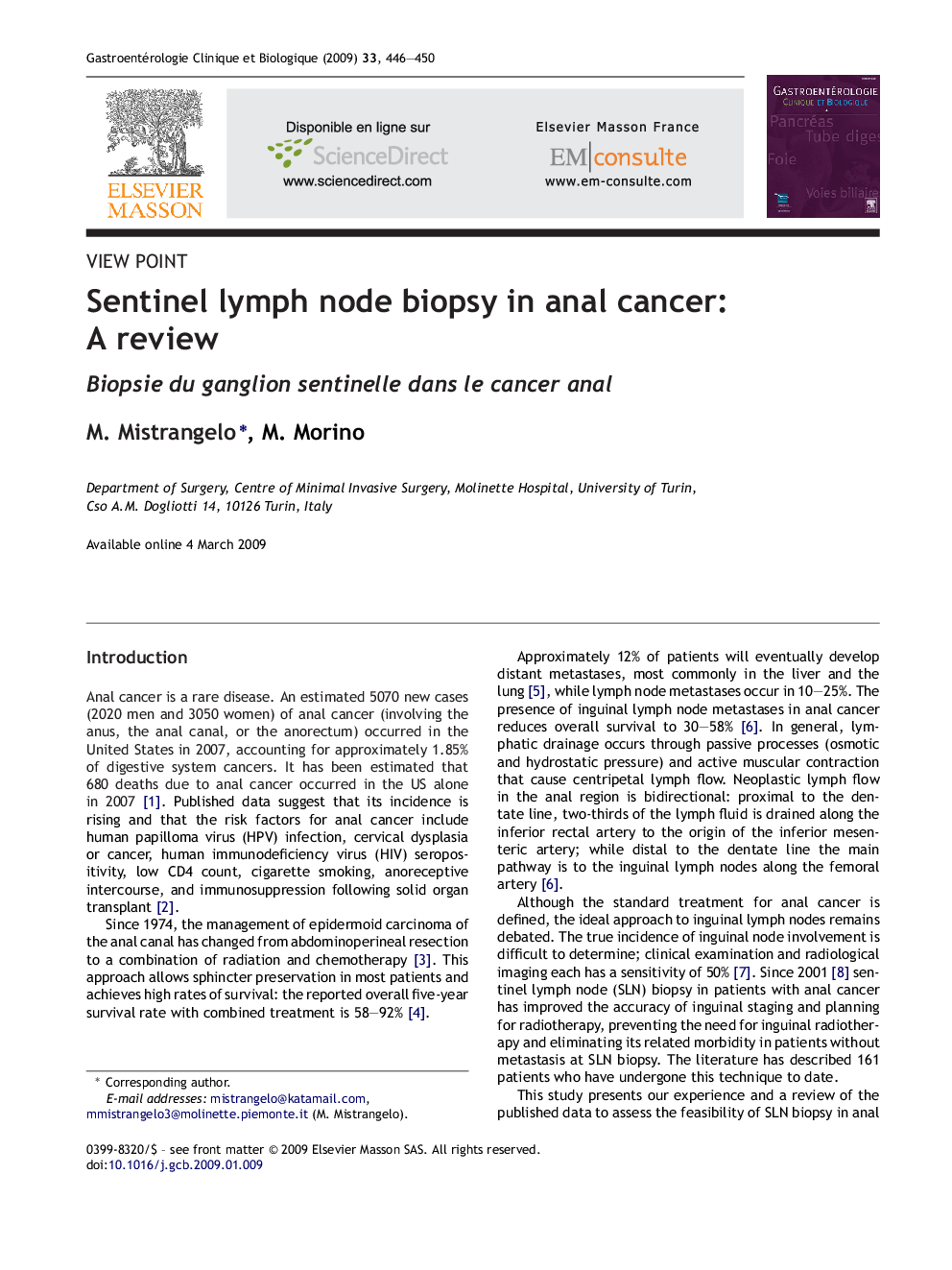 Sentinel lymph node biopsy in anal cancer: A review