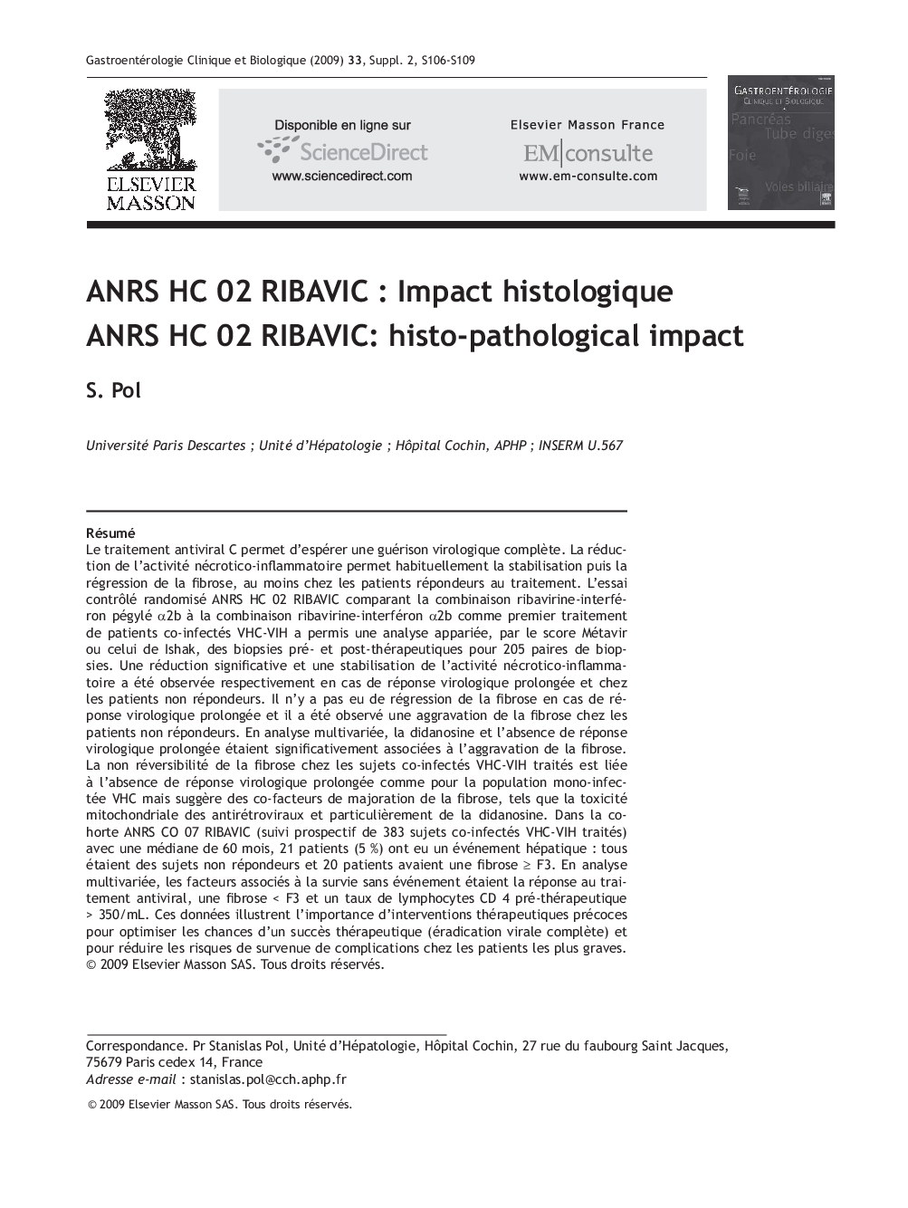 ANRS HC 02 RIBAVIC : Impact histologique