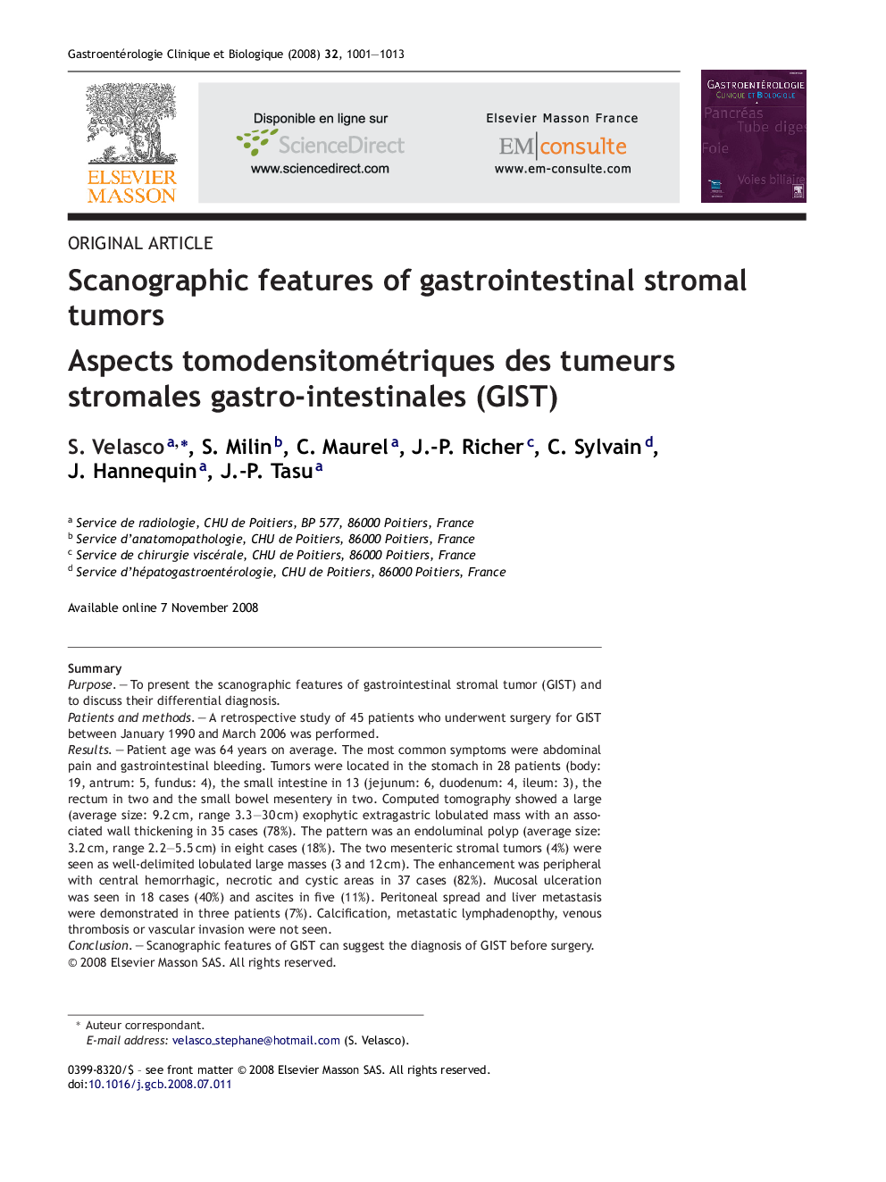 Scanographic features of gastrointestinal stromal tumors