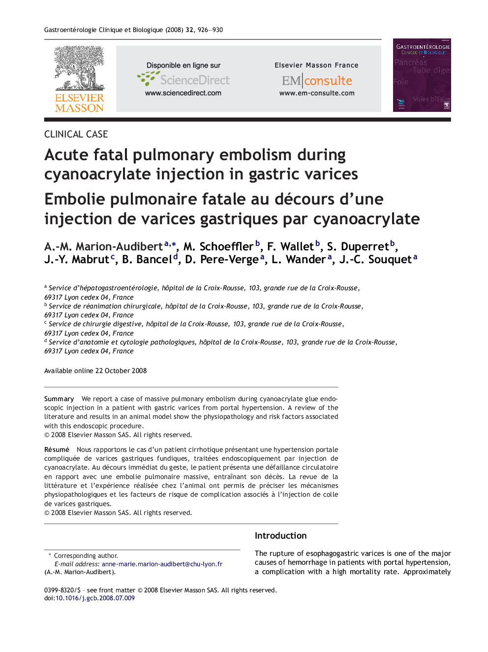 Acute fatal pulmonary embolism during cyanoacrylate injection in gastric varices