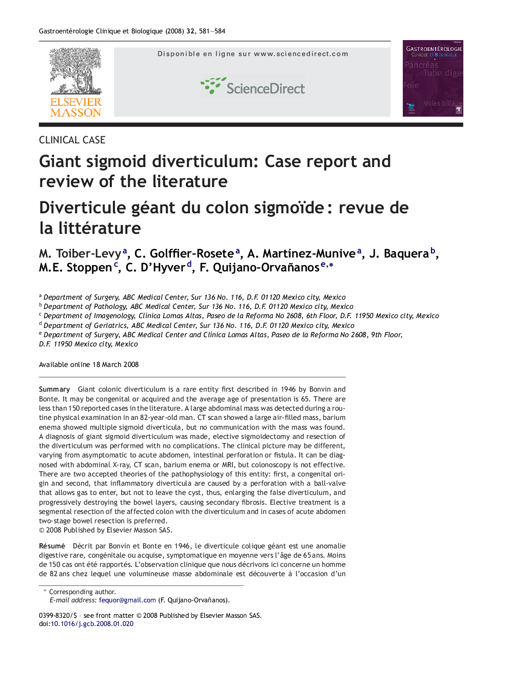 Giant sigmoid diverticulum: Case report and review of the literature