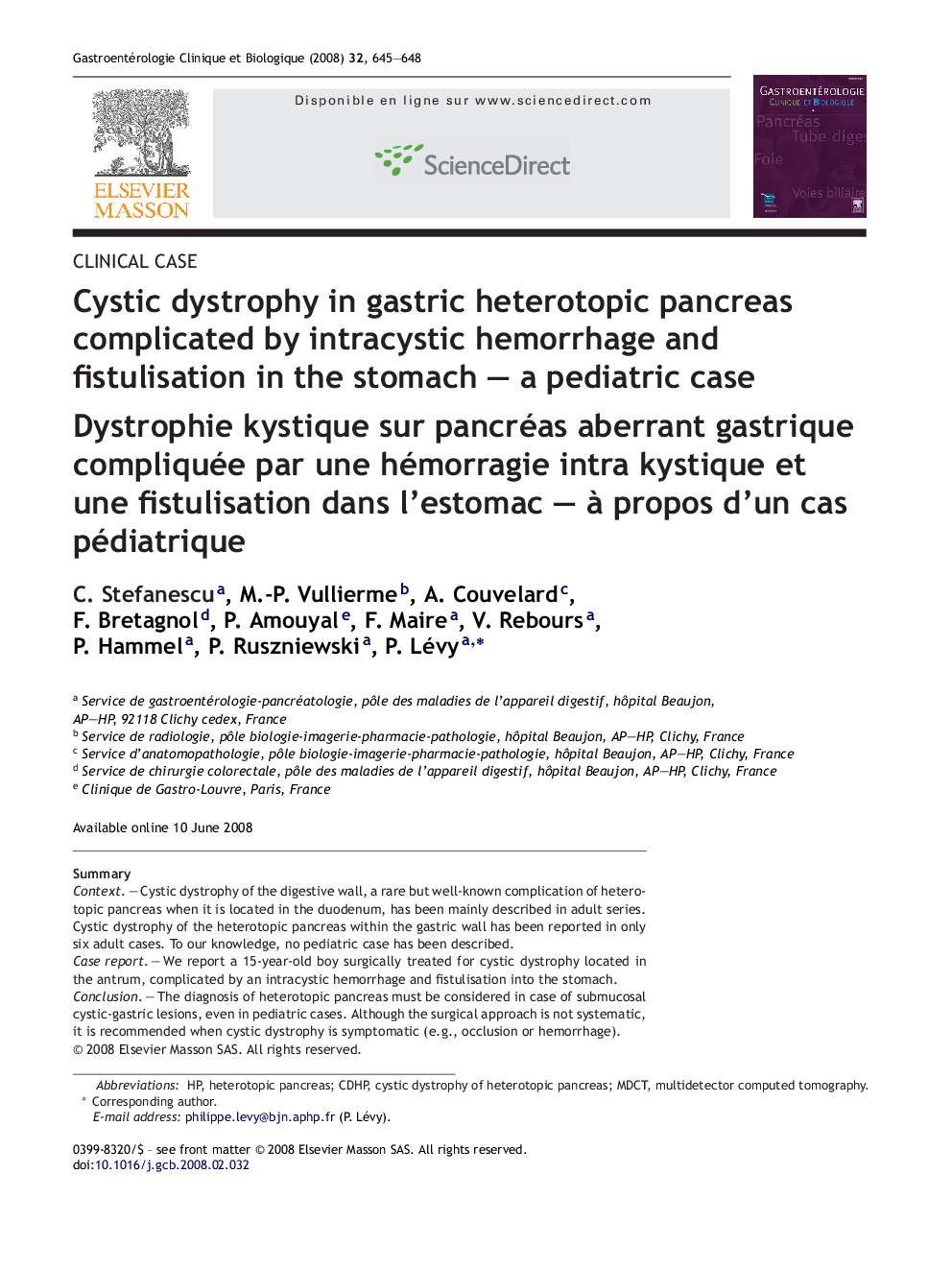 Cystic dystrophy in gastric heterotopic pancreas complicated by intracystic hemorrhage and fistulisation in the stomach – a pediatric case