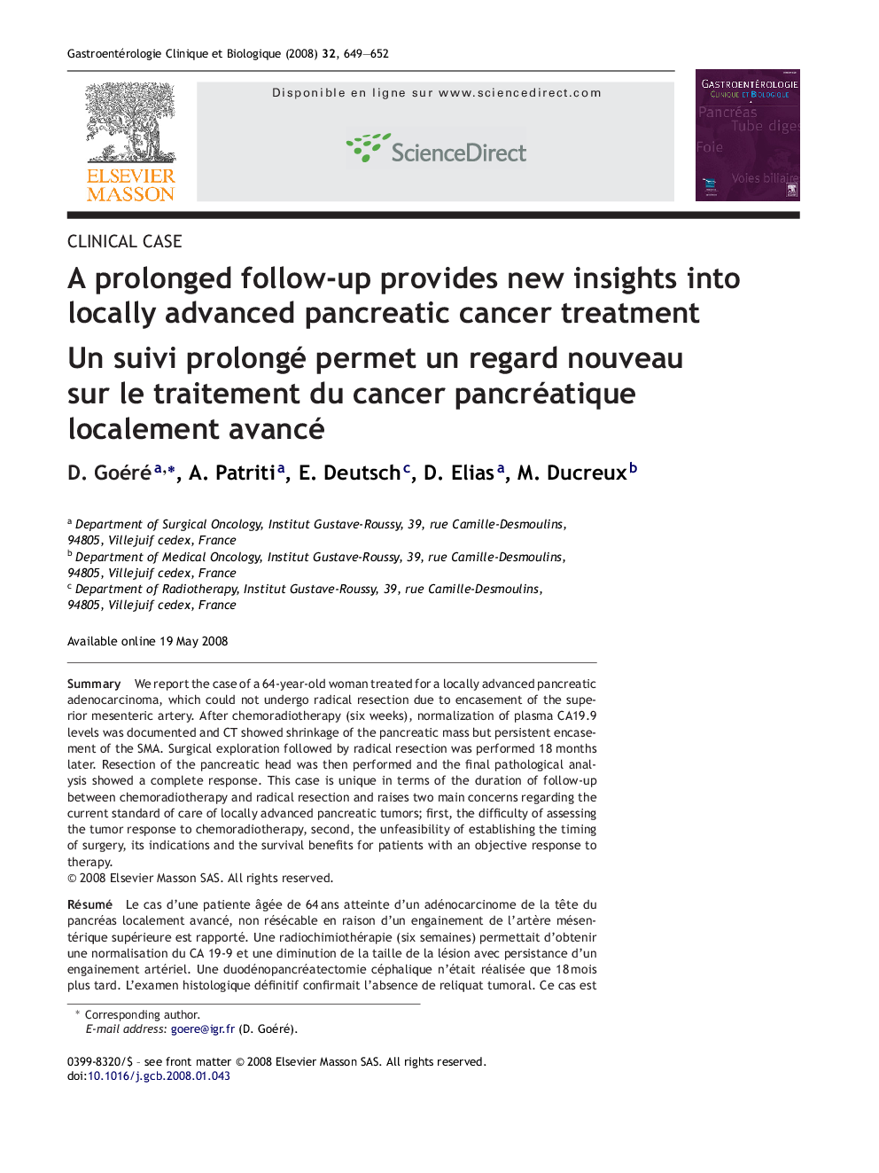 A prolonged follow-up provides new insights into locally advanced pancreatic cancer treatment