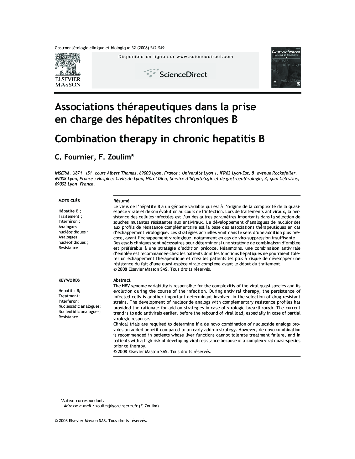 Associations thérapeutiques dans la prise en charge des hépatites chroniques B