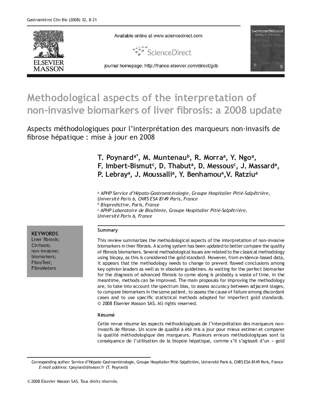 Methodological aspects of the interpretation of non-invasive biomarkers of liver fibrosis: a 2008 update