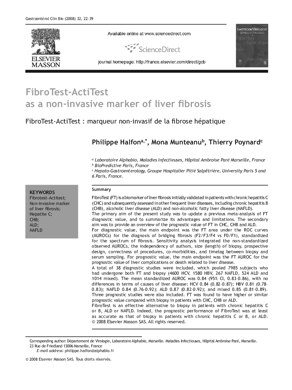 FibroTest-ActiTest as a non-invasive marker of liver fibrosis