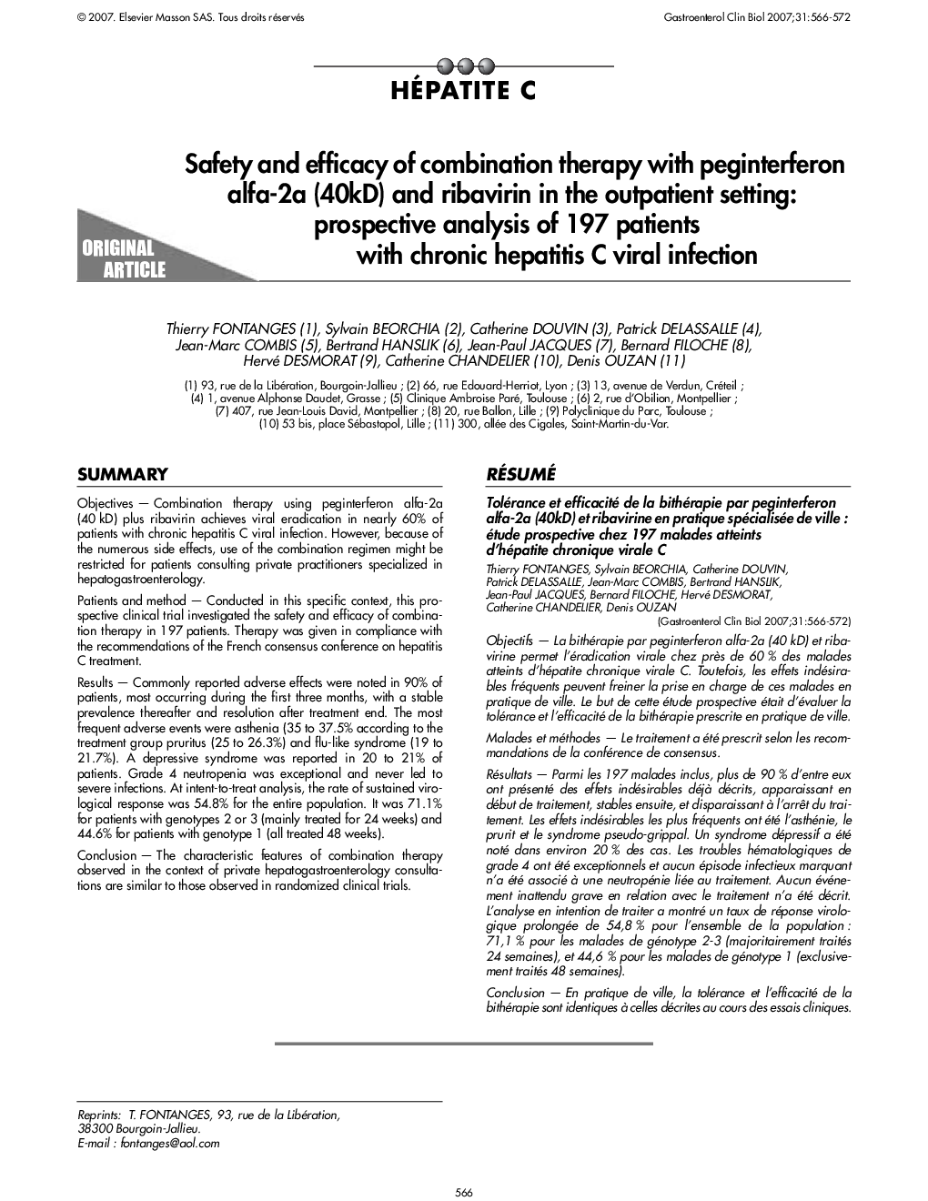 Safety and efficacy of combination therapy with peginterferon alfa-2a (40kD) and ribavirin in the outpatient setting: prospective analysis of 197 patients with chronic hepatitis C viral infection