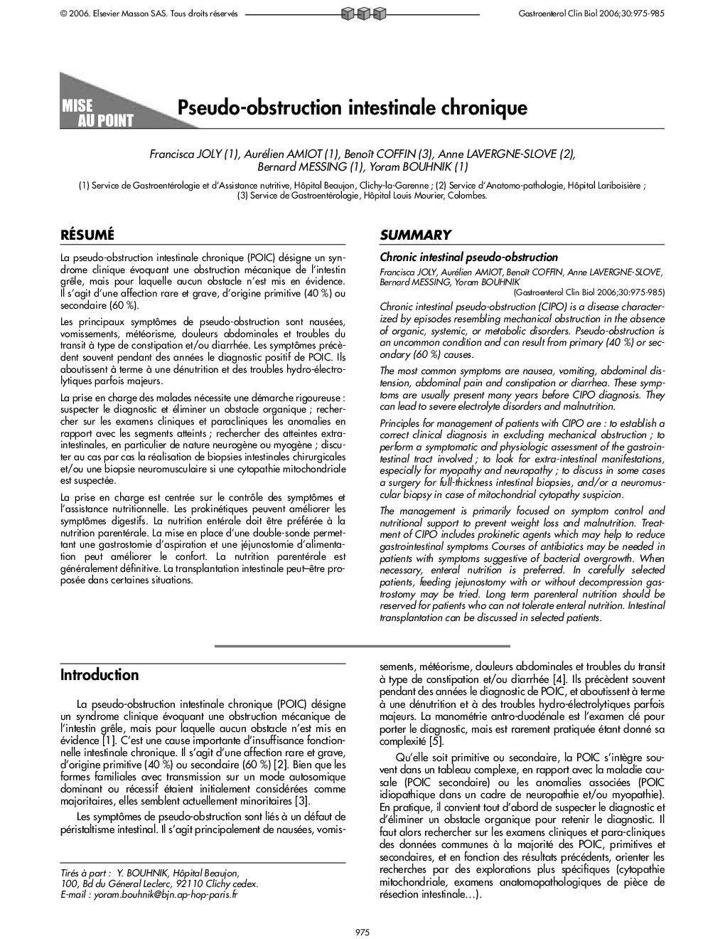 Pseudo-obstruction intestinale chronique