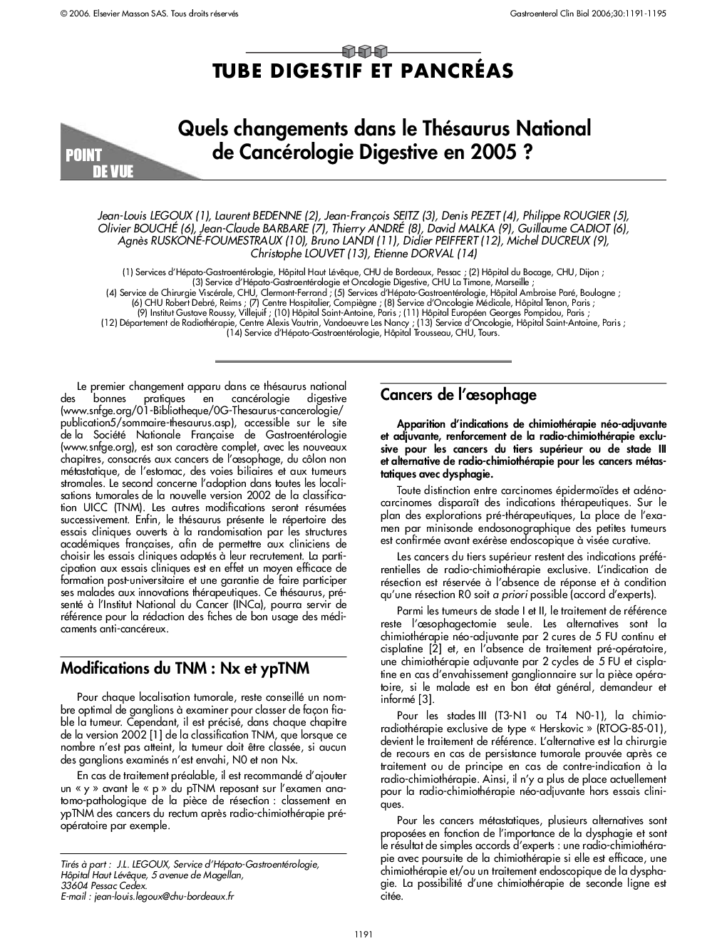 Quels changements dans le Thésaurus National de Cancérologie Digestive en 2005 ?