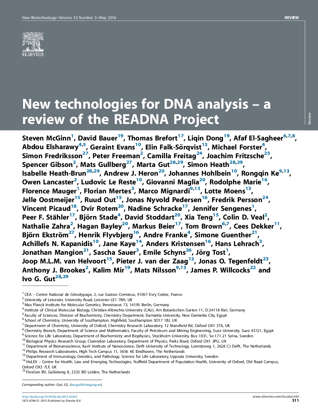 New technologies for DNA analysis – a review of the READNA Project