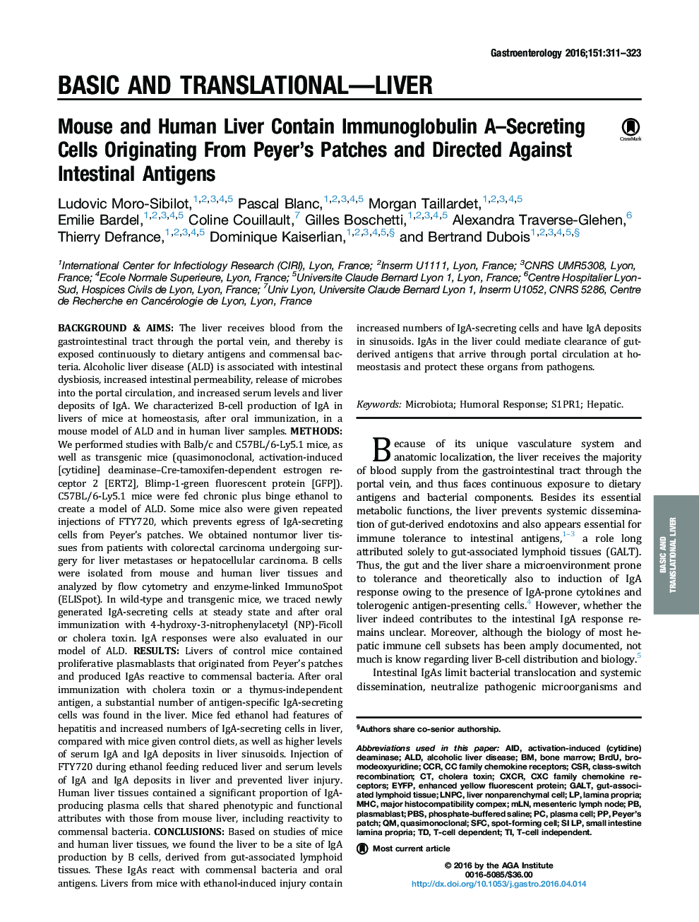 Mouse and Human Liver Contain Immunoglobulin A–Secreting Cells Originating From Peyer's Patches and Directed Against Intestinal Antigens 