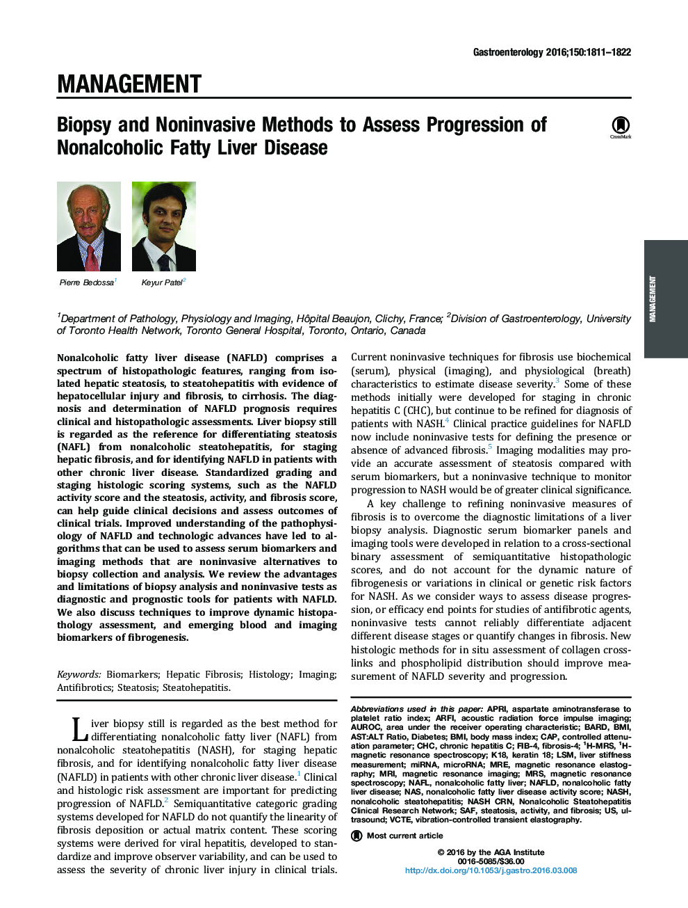 Biopsy and Noninvasive Methods to Assess Progression of Nonalcoholic Fatty Liver Disease