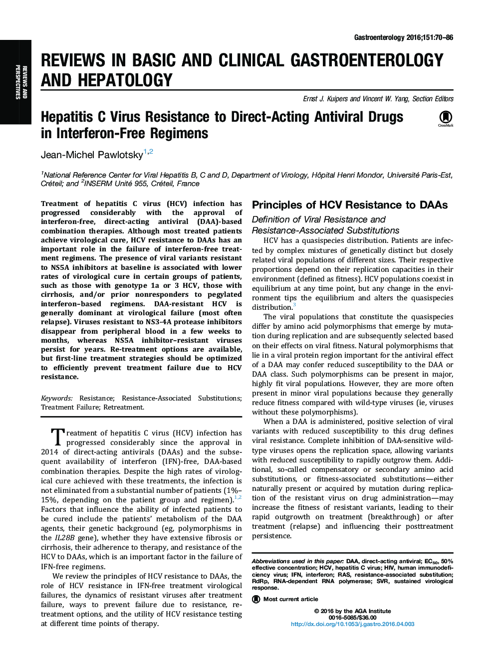 Hepatitis C Virus Resistance to Direct-Acting Antiviral Drugs in Interferon-Free Regimens 