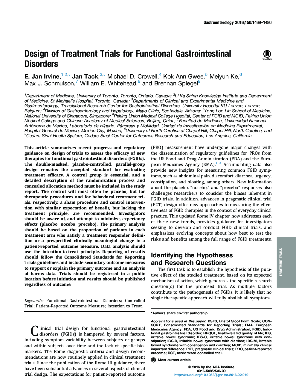 Design of Treatment Trials for Functional Gastrointestinal Disorders