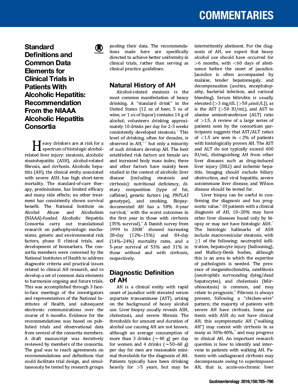 عکس صفحه اول مقاله: Standard Definitions and Common Data Elements for Clinical Trials in Patients With Alcoholic Hepatitis: Recommendation From the NIAAA Alcoholic Hepatitis Consortia Standard Definitions and Common Data Elements for Clinical Trials in Patients With Alcoholic Hepatitis: Recommendation From the NIAAA Alcoholic Hepatitis Consortia