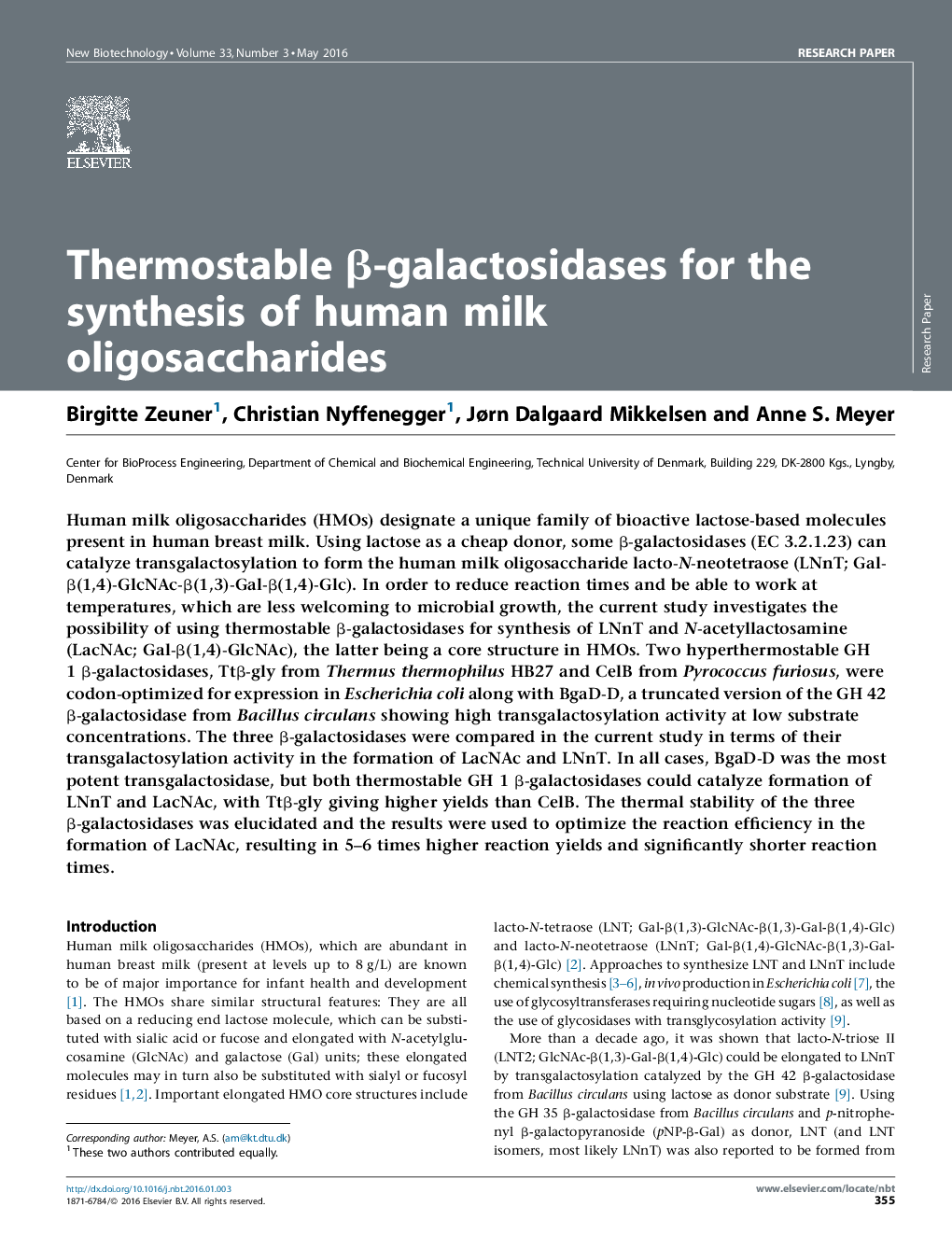 β-گالاکتوزیدازهای ترموستاتی برای سنتز الیگوساکارید های شیر انسان