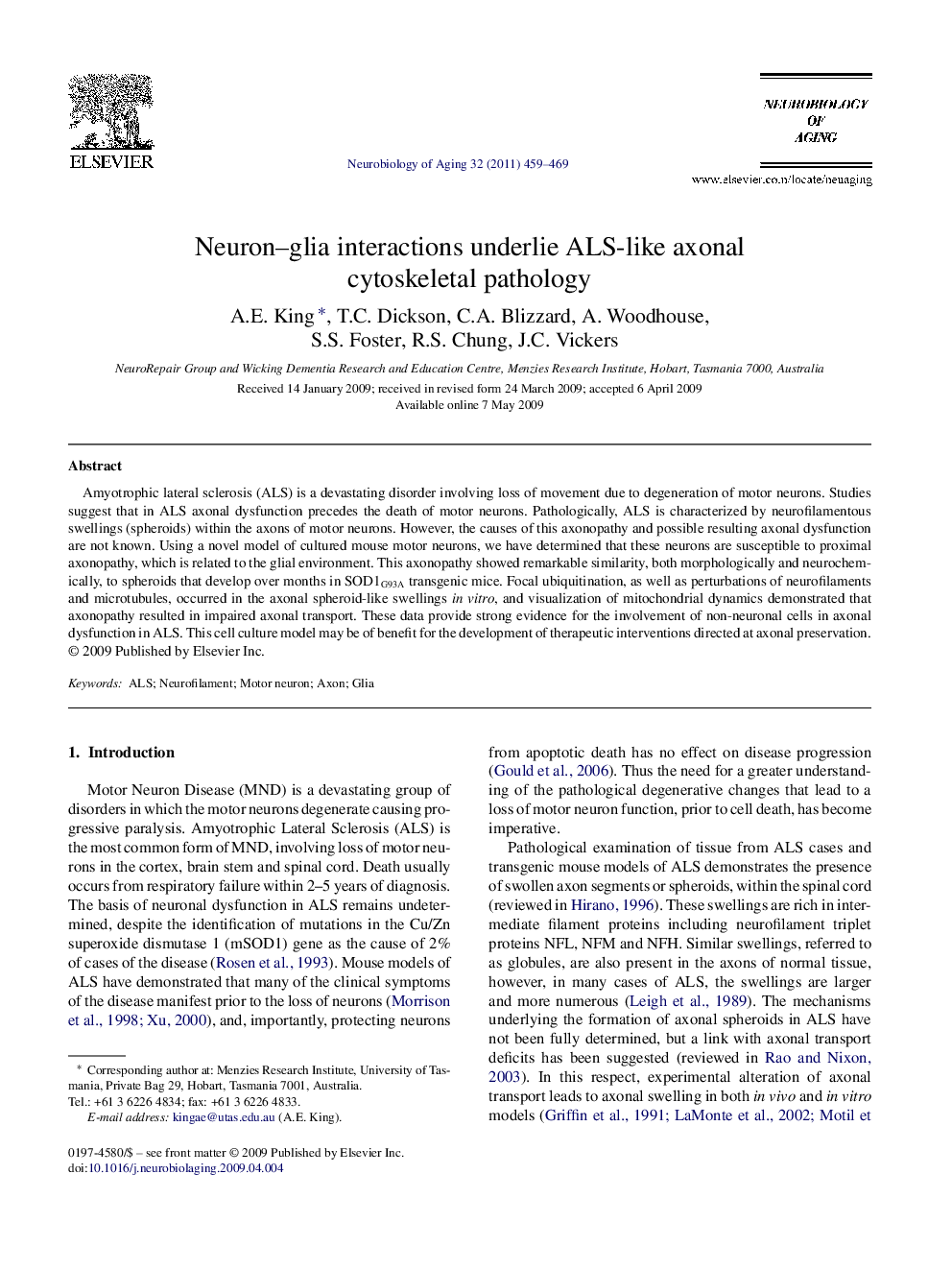 Neuron–glia interactions underlie ALS-like axonal cytoskeletal pathology