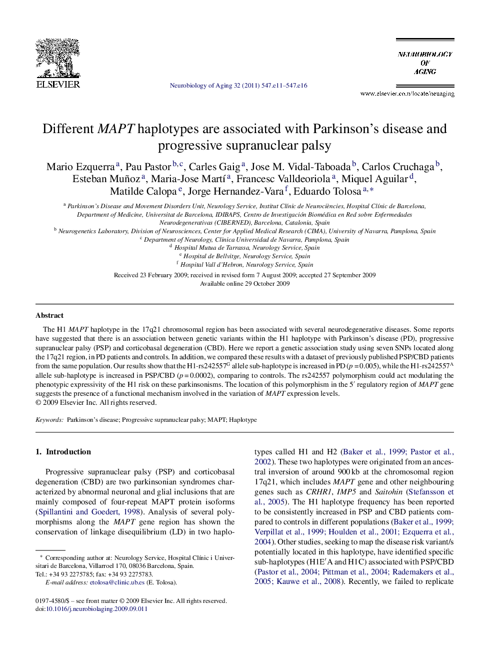 Different MAPT haplotypes are associated with Parkinson's disease and progressive supranuclear palsy