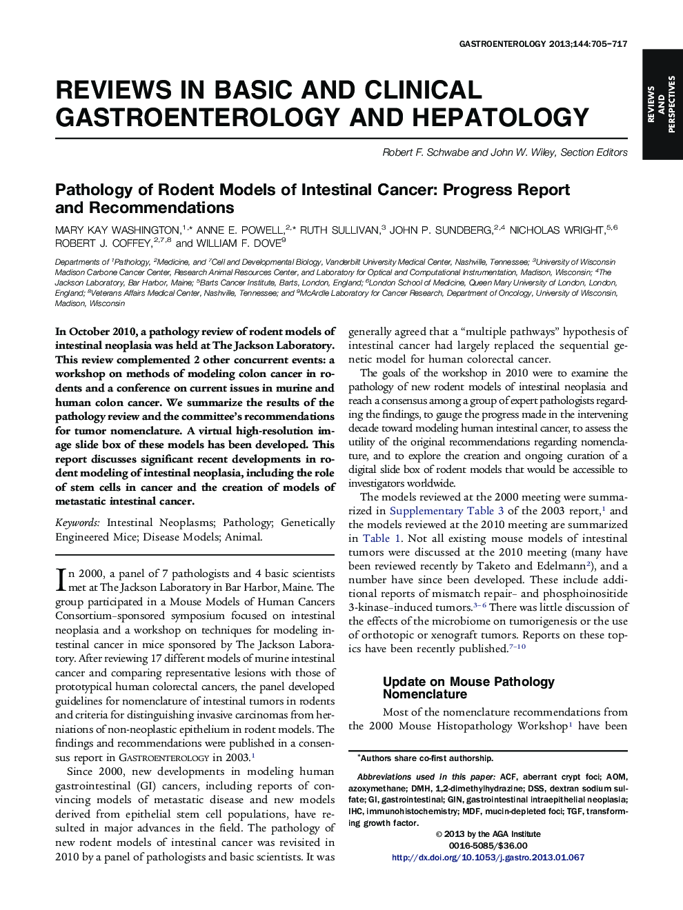 Pathology of Rodent Models of Intestinal Cancer: Progress Report and Recommendations 