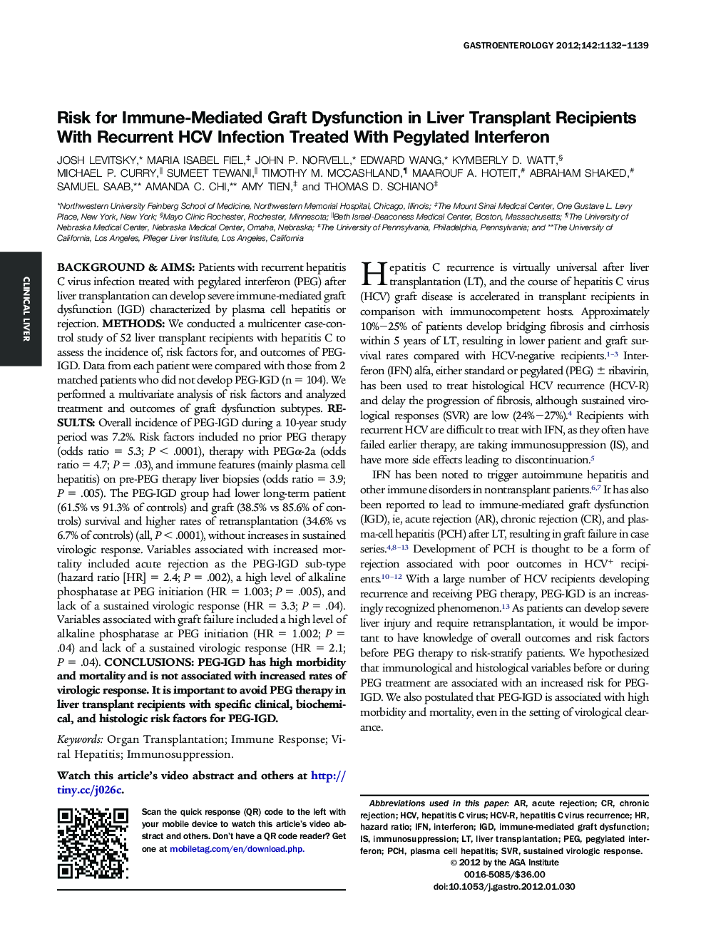 Risk for Immune-Mediated Graft Dysfunction in Liver Transplant Recipients With Recurrent HCV Infection Treated With Pegylated Interferon