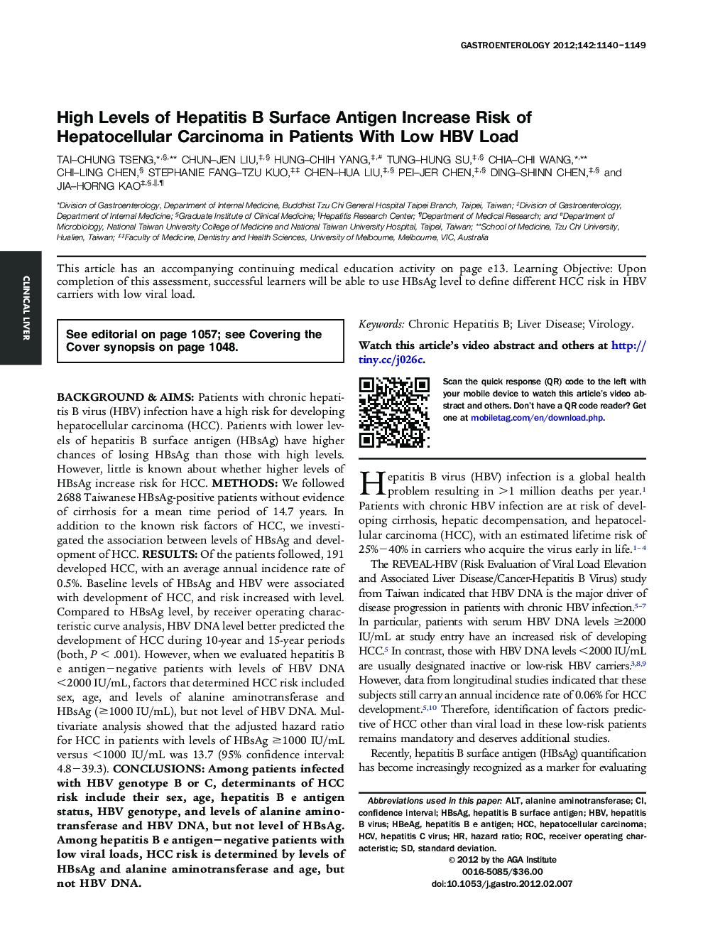 High Levels of Hepatitis B Surface Antigen Increase Risk of Hepatocellular Carcinoma in Patients With Low HBV Load