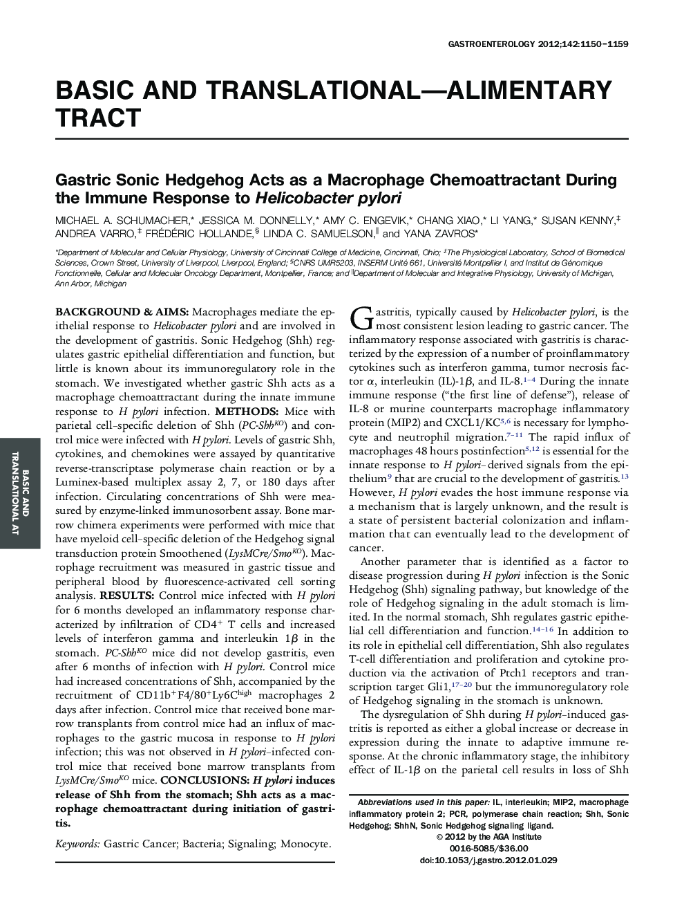 Gastric Sonic Hedgehog Acts as a Macrophage Chemoattractant During the Immune Response to Helicobacter pylori