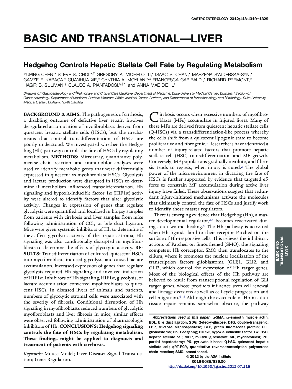 Hedgehog Controls Hepatic Stellate Cell Fate by Regulating Metabolism