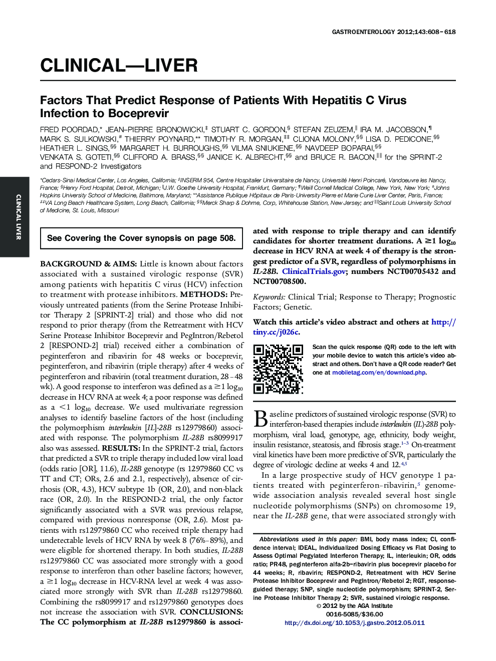 Factors That Predict Response of Patients With Hepatitis C Virus Infection to Boceprevir