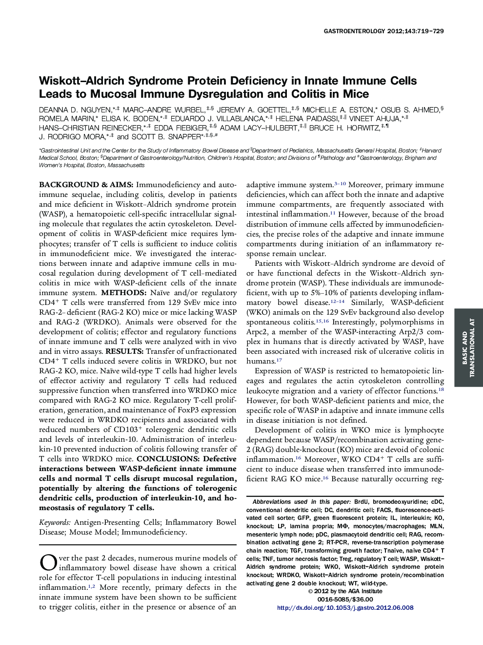 Wiskott-Aldrich Syndrome Protein Deficiency in Innate Immune Cells Leads to Mucosal Immune Dysregulation and Colitis in Mice