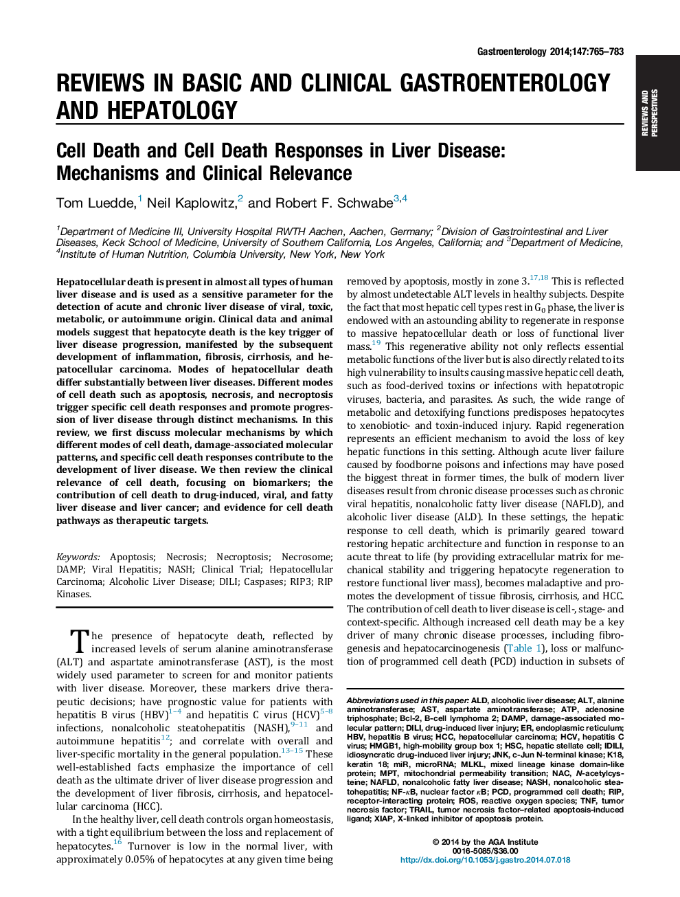 Cell Death and Cell Death Responses in Liver Disease: Mechanisms and Clinical Relevance