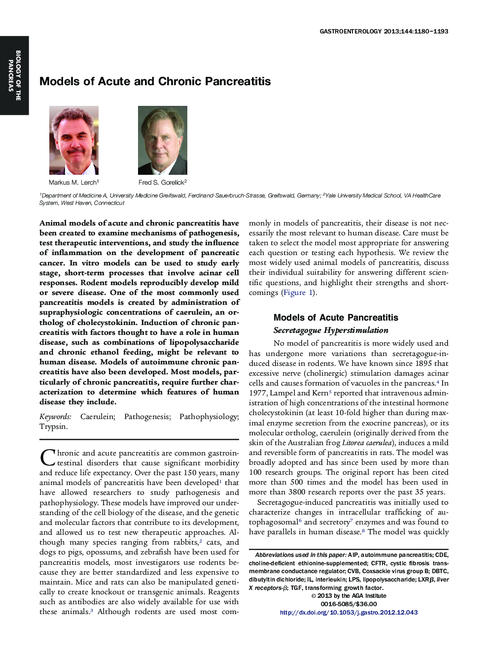 Models of Acute and Chronic Pancreatitis 