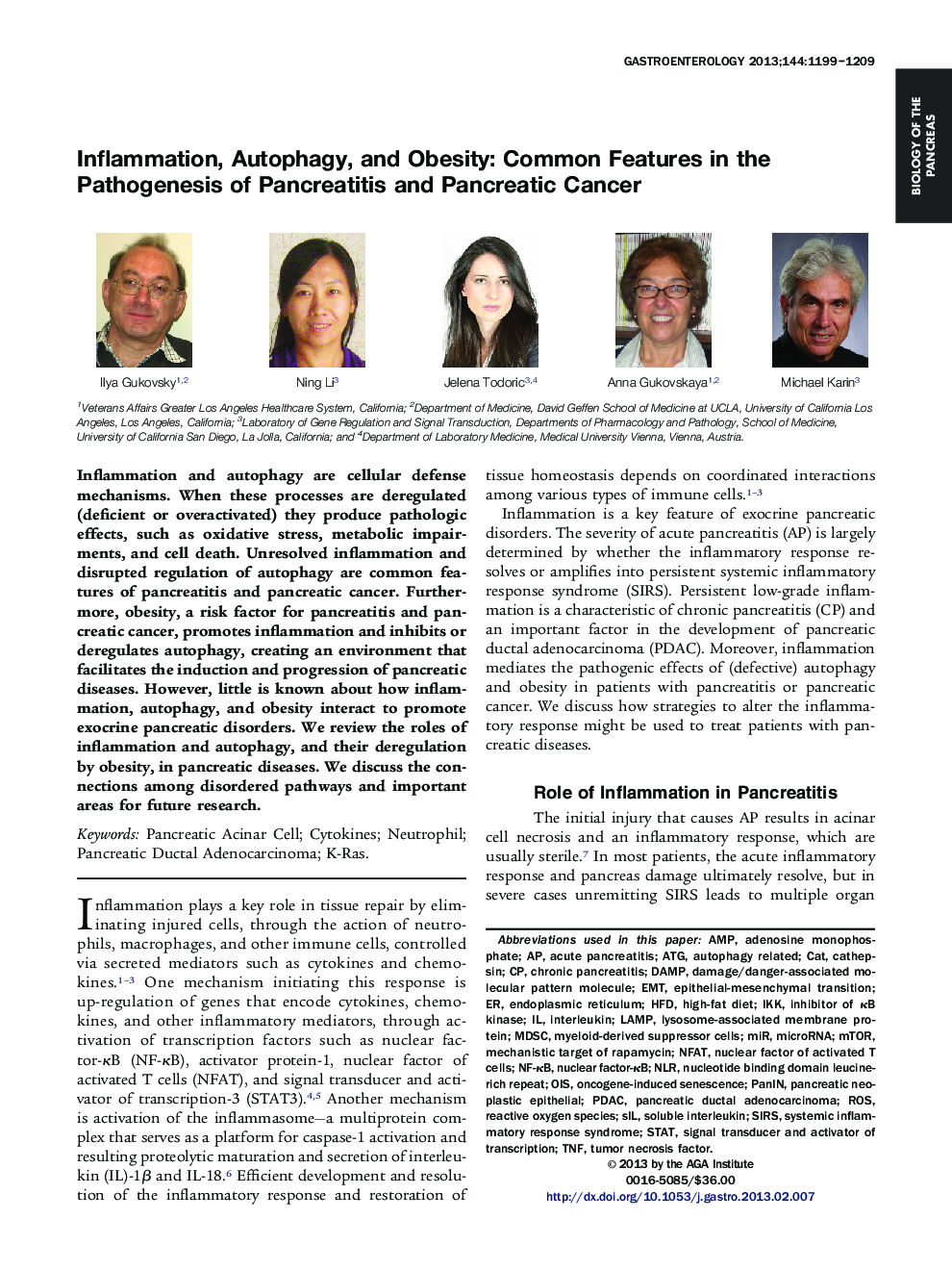 Inflammation, Autophagy, and Obesity: Common Features in the Pathogenesis of Pancreatitis and Pancreatic Cancer