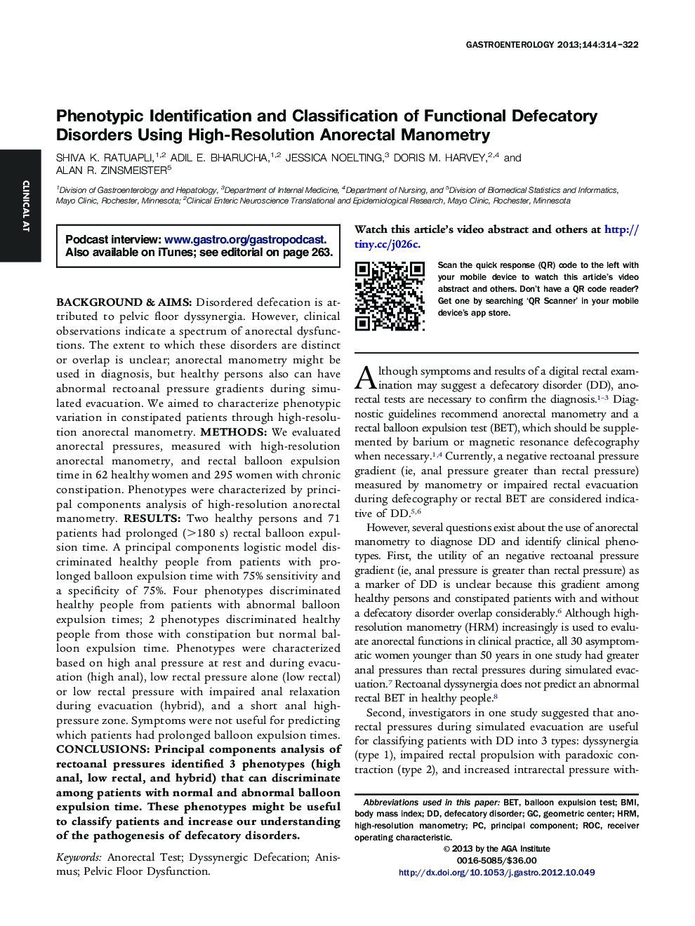 Phenotypic Identification and Classification of Functional Defecatory Disorders Using High-Resolution Anorectal Manometry