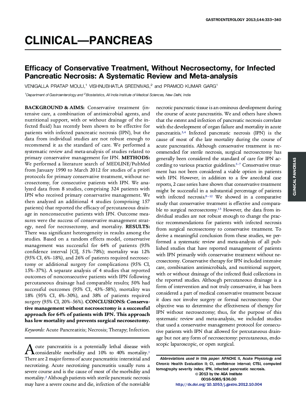 Efficacy of Conservative Treatment, Without Necrosectomy, for Infected Pancreatic Necrosis: A Systematic Review and Meta-analysis