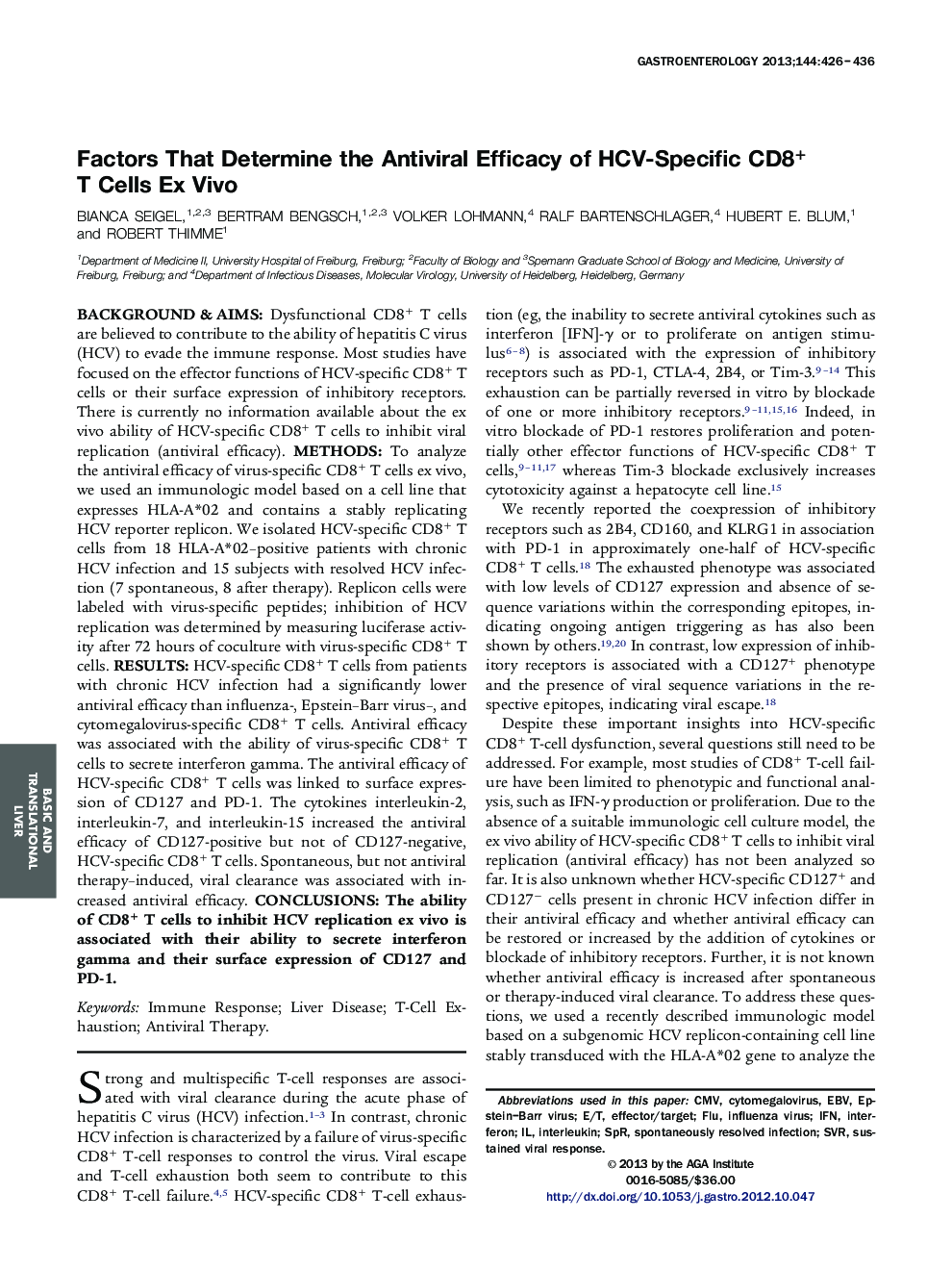 Factors That Determine the Antiviral Efficacy of HCV-Specific CD8+ T Cells Ex Vivo 