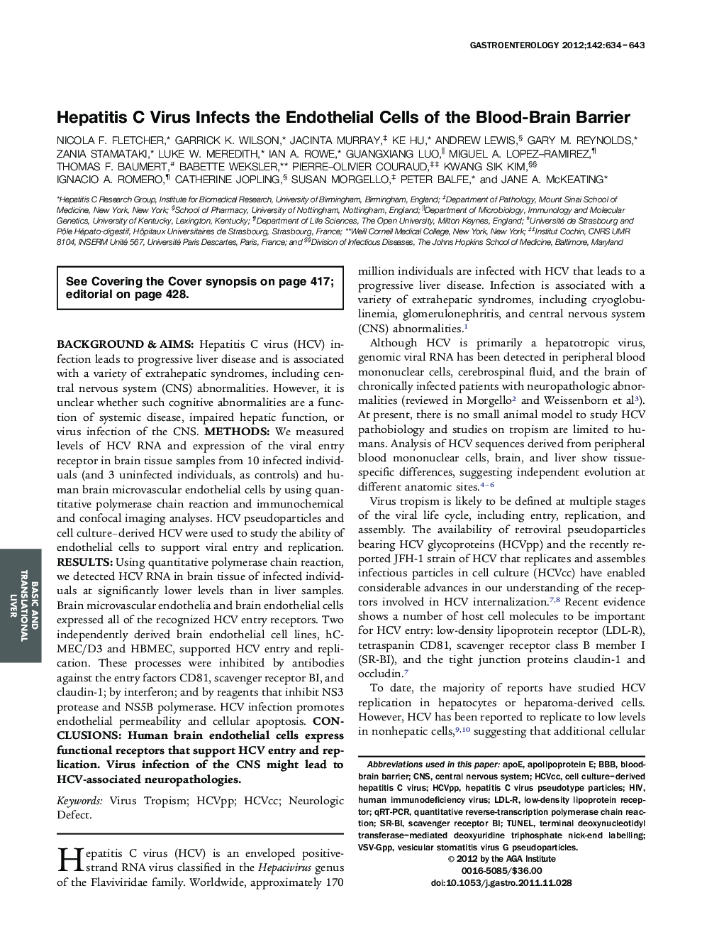 Hepatitis C Virus Infects the Endothelial Cells of the Blood-Brain Barrier