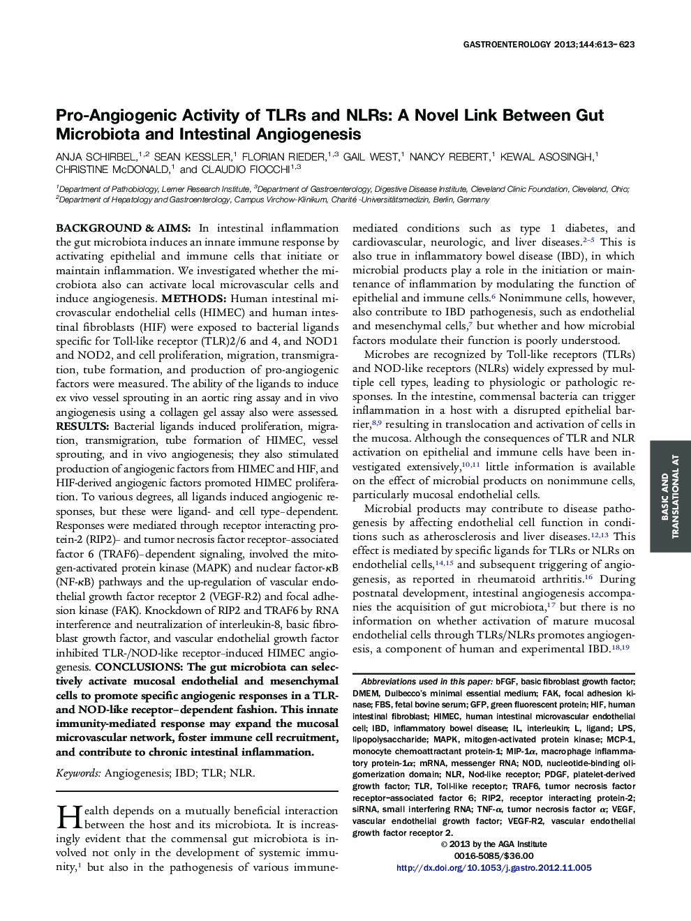 Pro-Angiogenic Activity of TLRs and NLRs: A Novel Link Between Gut Microbiota and Intestinal Angiogenesis