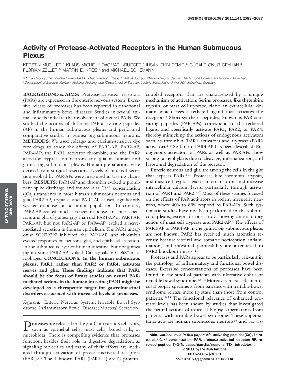 Activity of Protease-Activated Receptors in the Human Submucous Plexus