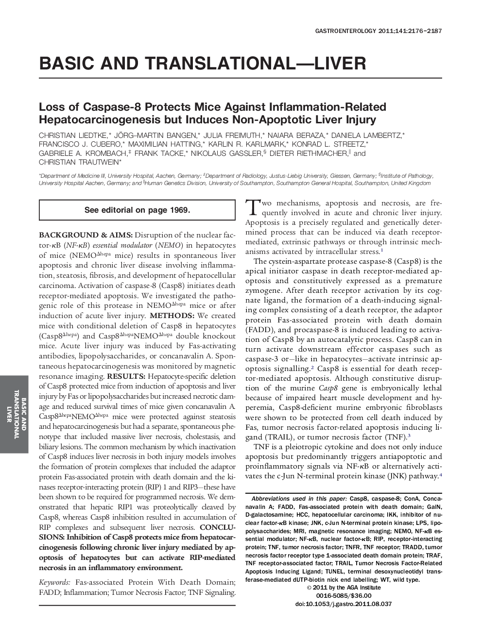 Loss of Caspase-8 Protects Mice Against Inflammation-Related Hepatocarcinogenesis but Induces Non-Apoptotic Liver Injury 