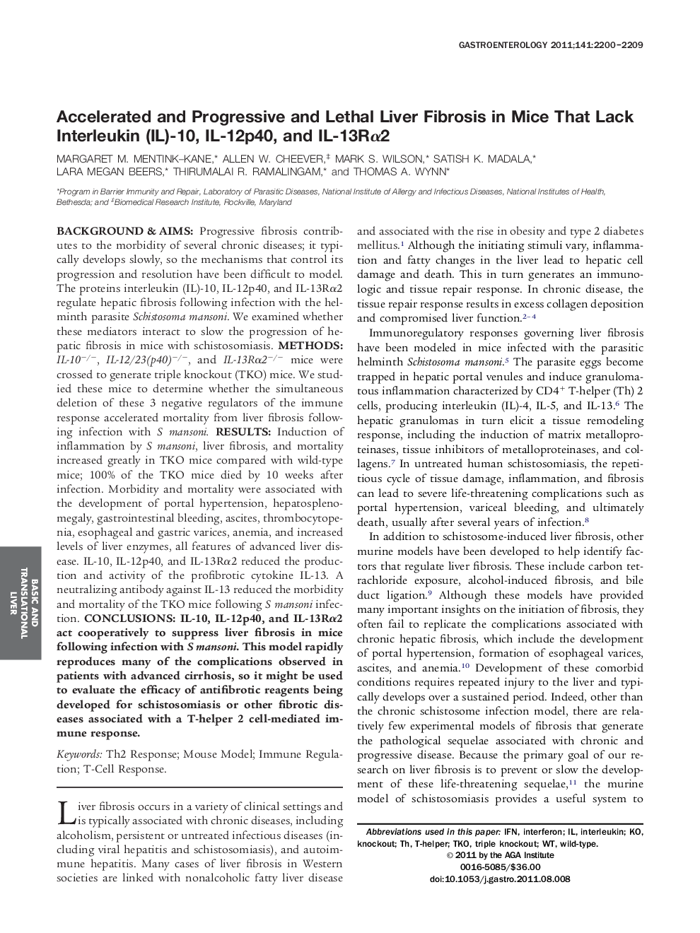 Accelerated and Progressive and Lethal Liver Fibrosis in Mice That Lack Interleukin (IL)-10, IL-12p40, and IL-13Rα2 