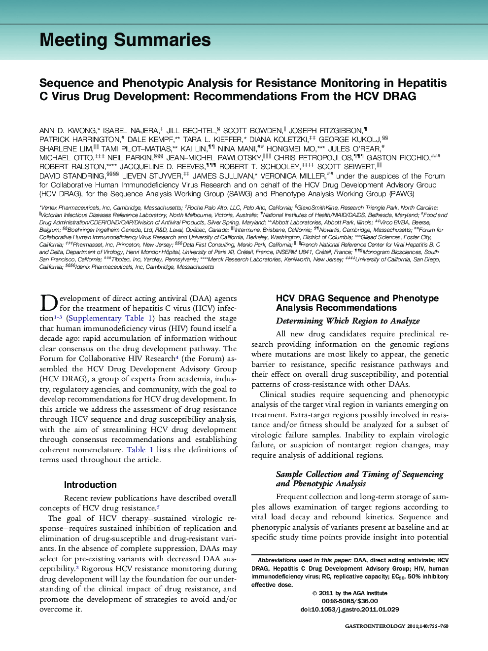 Sequence and Phenotypic Analysis for Resistance Monitoring in Hepatitis C Virus Drug Development: Recommendations From the HCV DRAG