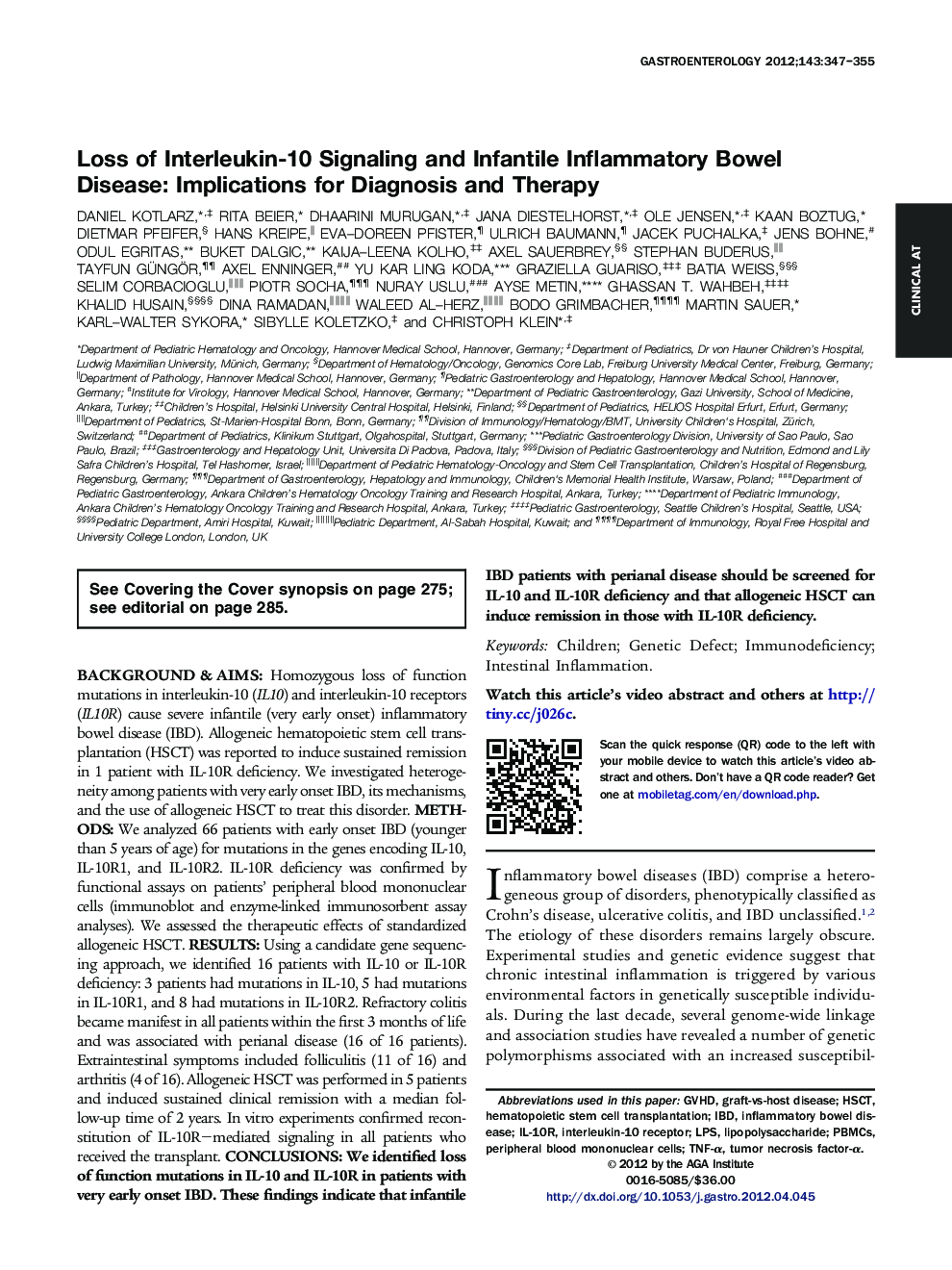 Loss of Interleukin-10 Signaling and Infantile Inflammatory Bowel Disease: Implications for Diagnosis and Therapy 