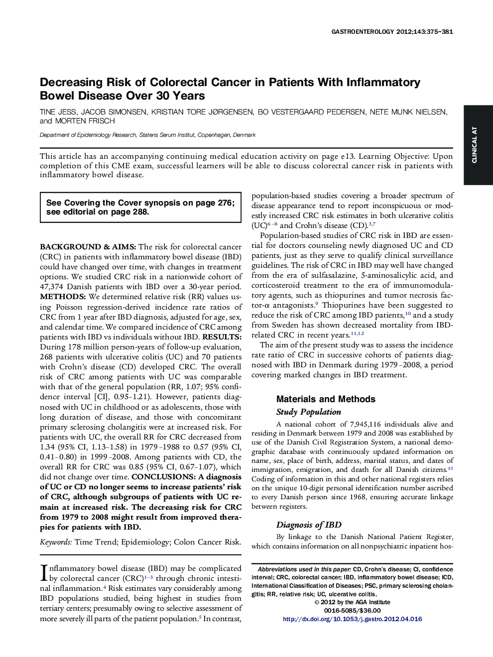 Decreasing Risk of Colorectal Cancer in Patients With Inflammatory Bowel Disease Over 30 Years