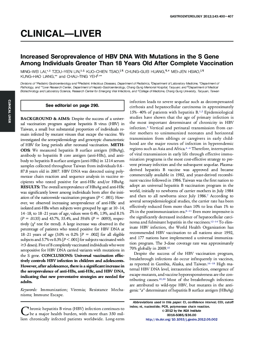 Increased Seroprevalence of HBV DNA With Mutations in the S Gene Among Individuals Greater Than 18 Years Old After Complete Vaccination