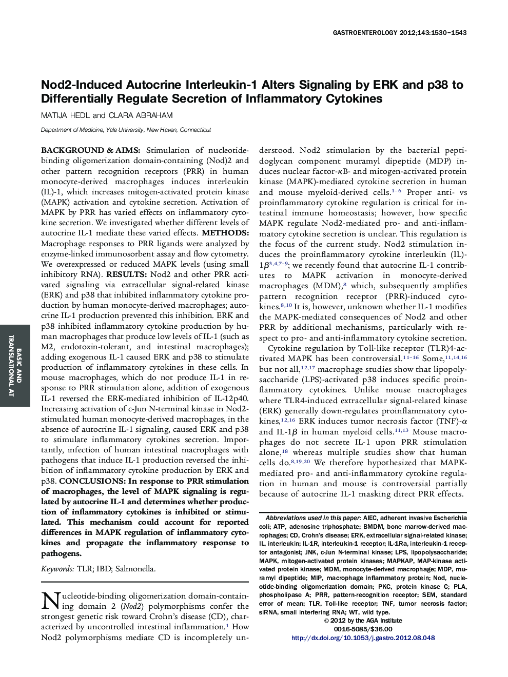 Nod2-Induced Autocrine Interleukin-1 Alters Signaling by ERK and p38 to Differentially Regulate Secretion of Inflammatory Cytokines 