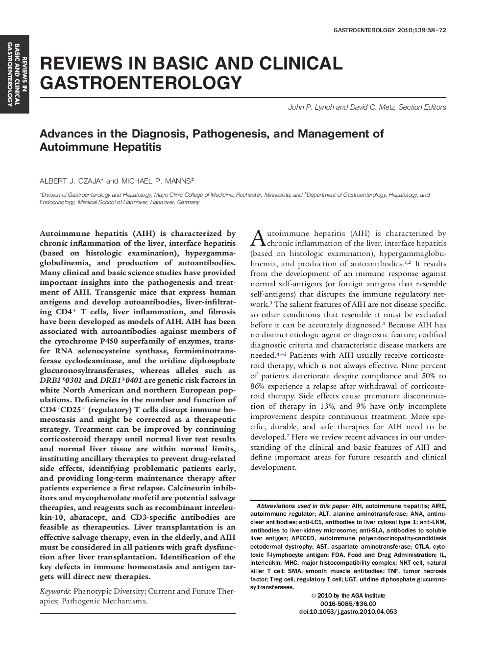 Advances in the Diagnosis, Pathogenesis, and Management of Autoimmune Hepatitis