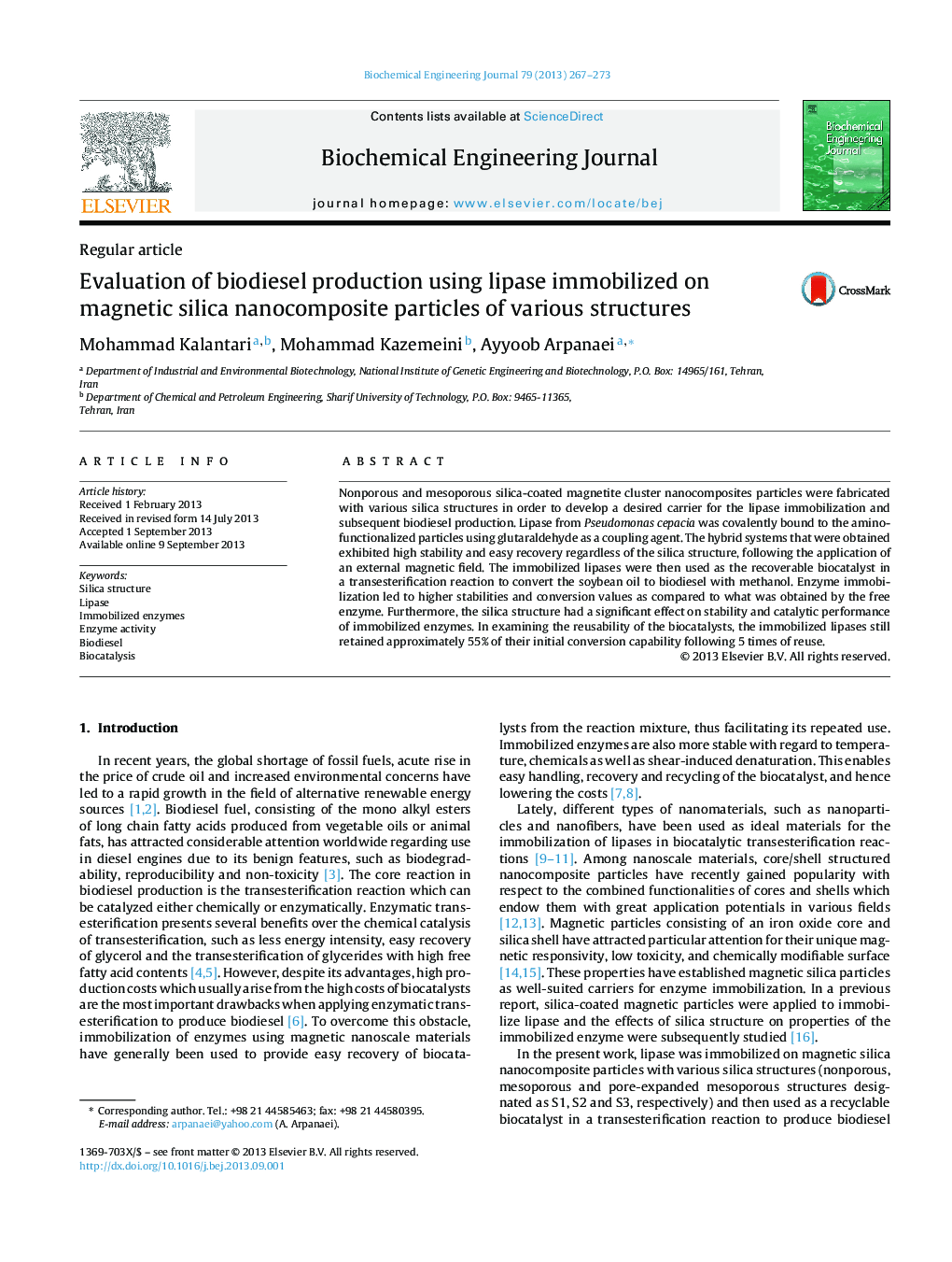 Evaluation of biodiesel production using lipase immobilized on magnetic silica nanocomposite particles of various structures