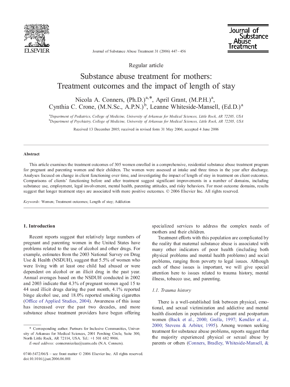 Substance abuse treatment for mothers: Treatment outcomes and the impact of length of stay