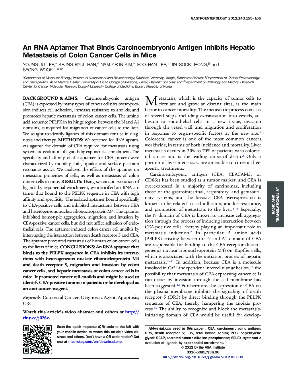 An RNA Aptamer That Binds Carcinoembryonic Antigen Inhibits Hepatic Metastasis of Colon Cancer Cells in Mice