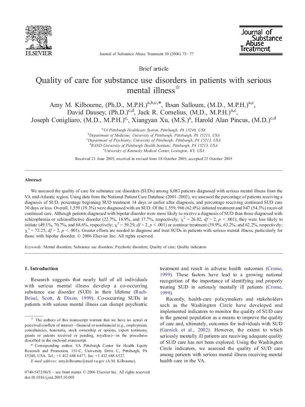 Quality of care for substance use disorders in patients with serious mental illness 